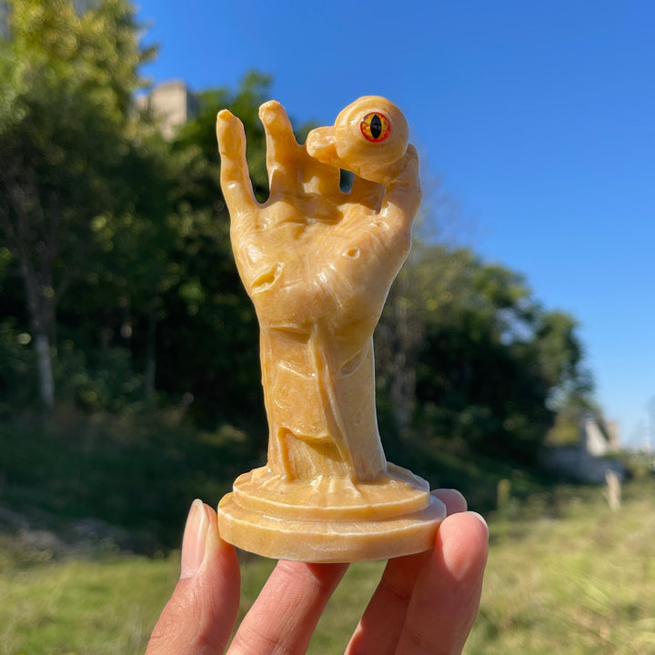 Unique,A Slightly Imperfect Natural Crystal Carving Yellow Aventurine Handheld Eyeball
