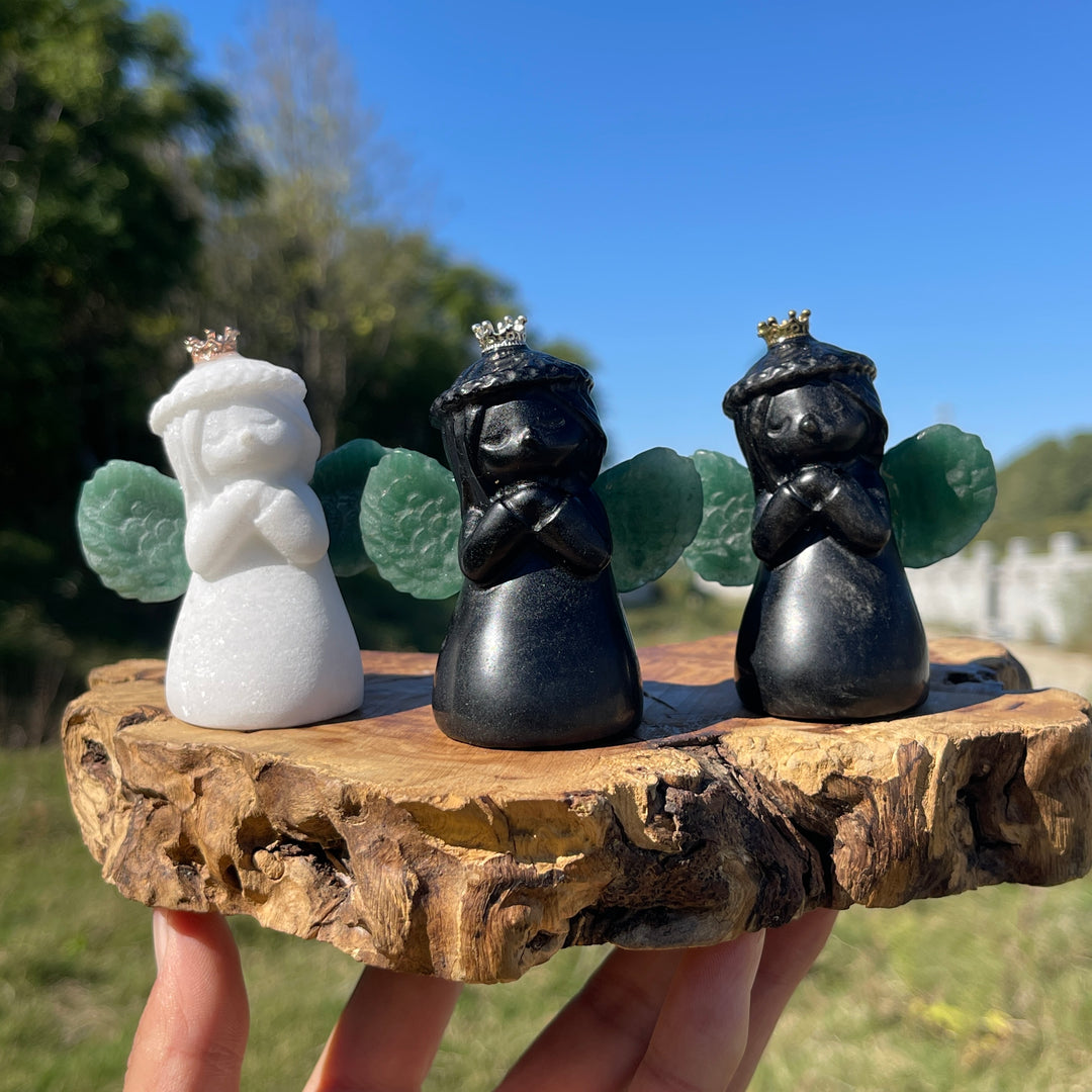 Natural Crystal Praying Angel With Crown