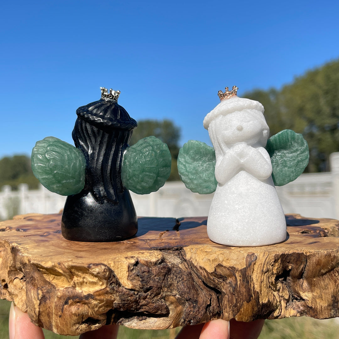 Natural Crystal Praying Angel With Crown