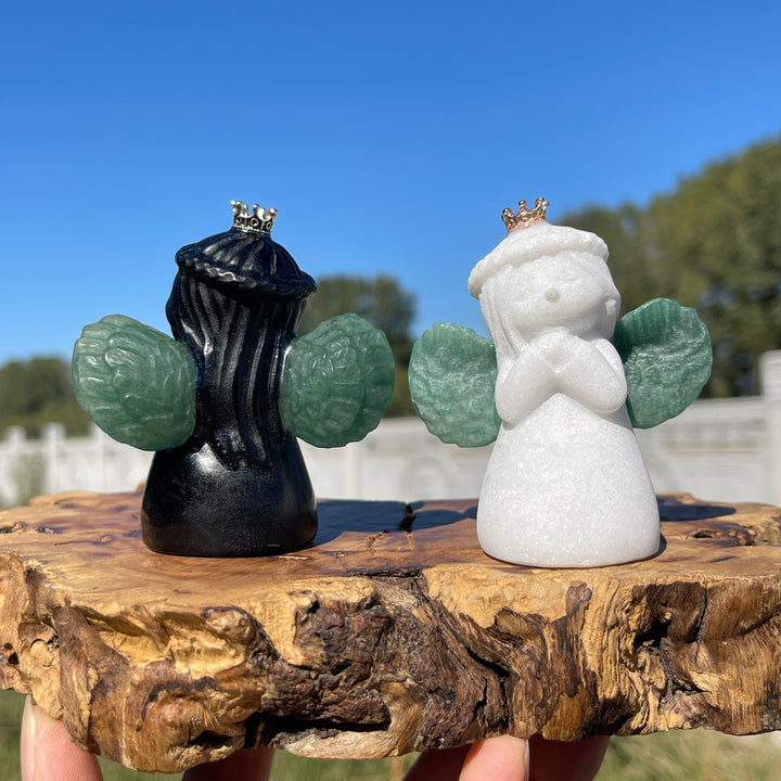 Natural Crystal Praying Angel With Crown