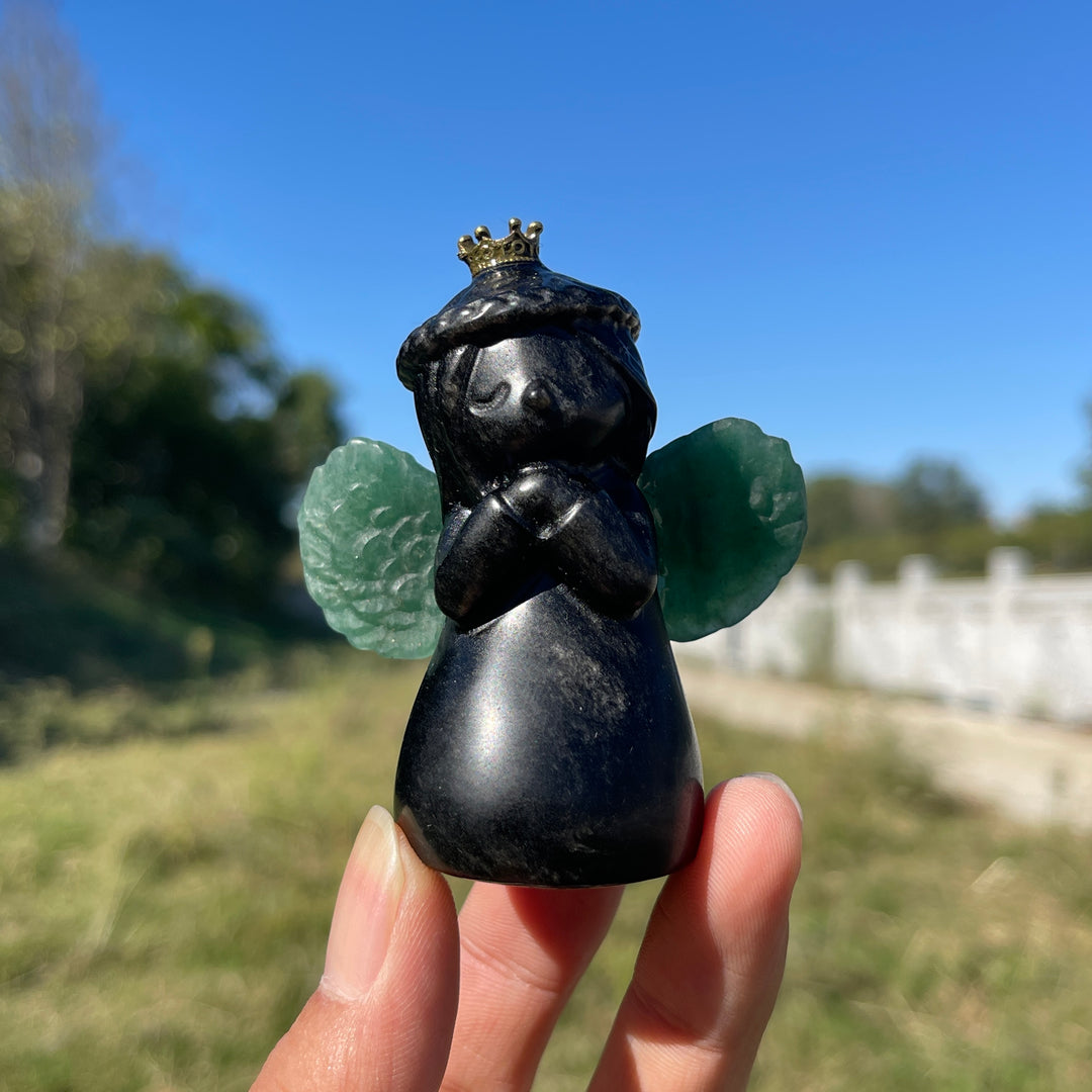 Natural Crystal Praying Angel With Crown
