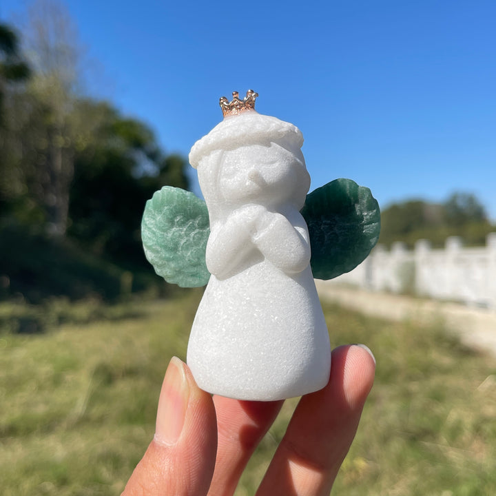 Natural Crystal Praying Angel With Crown