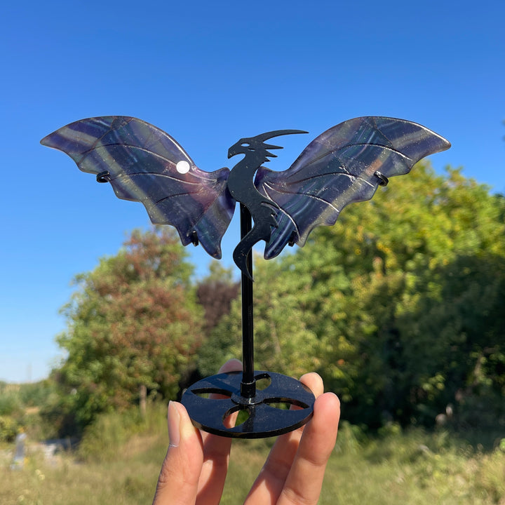 Unique,A Slightly Imperfect Natural Fluorite Dragon Wings With Stand