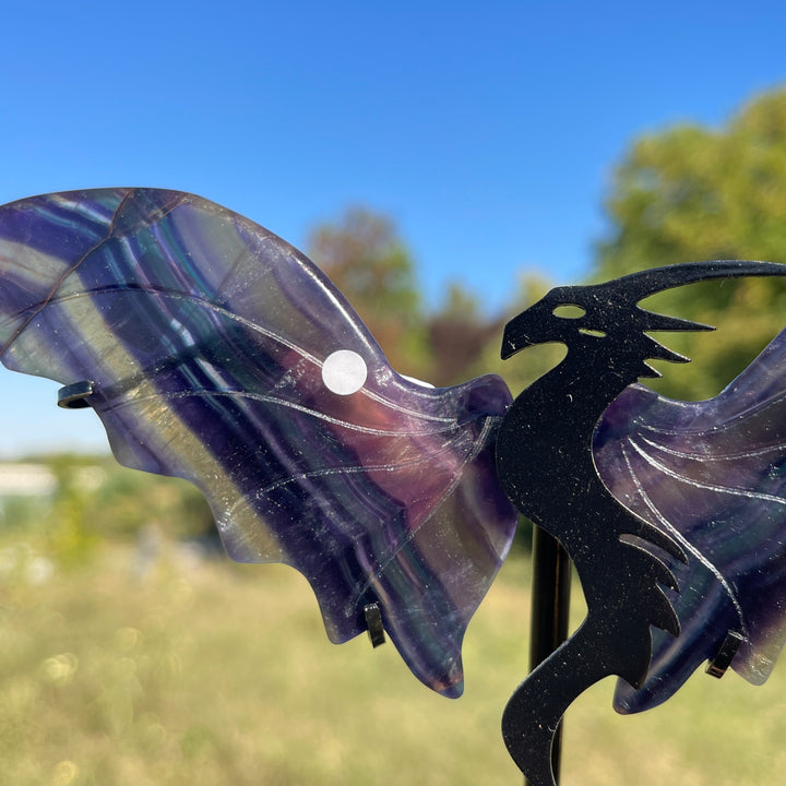 Unique,A Slightly Imperfect Natural Fluorite Dragon Wings With Stand