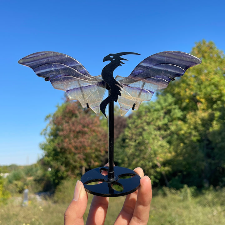 Unique,A Slightly Imperfect Natural Fluorite Dragon Wings With Stand