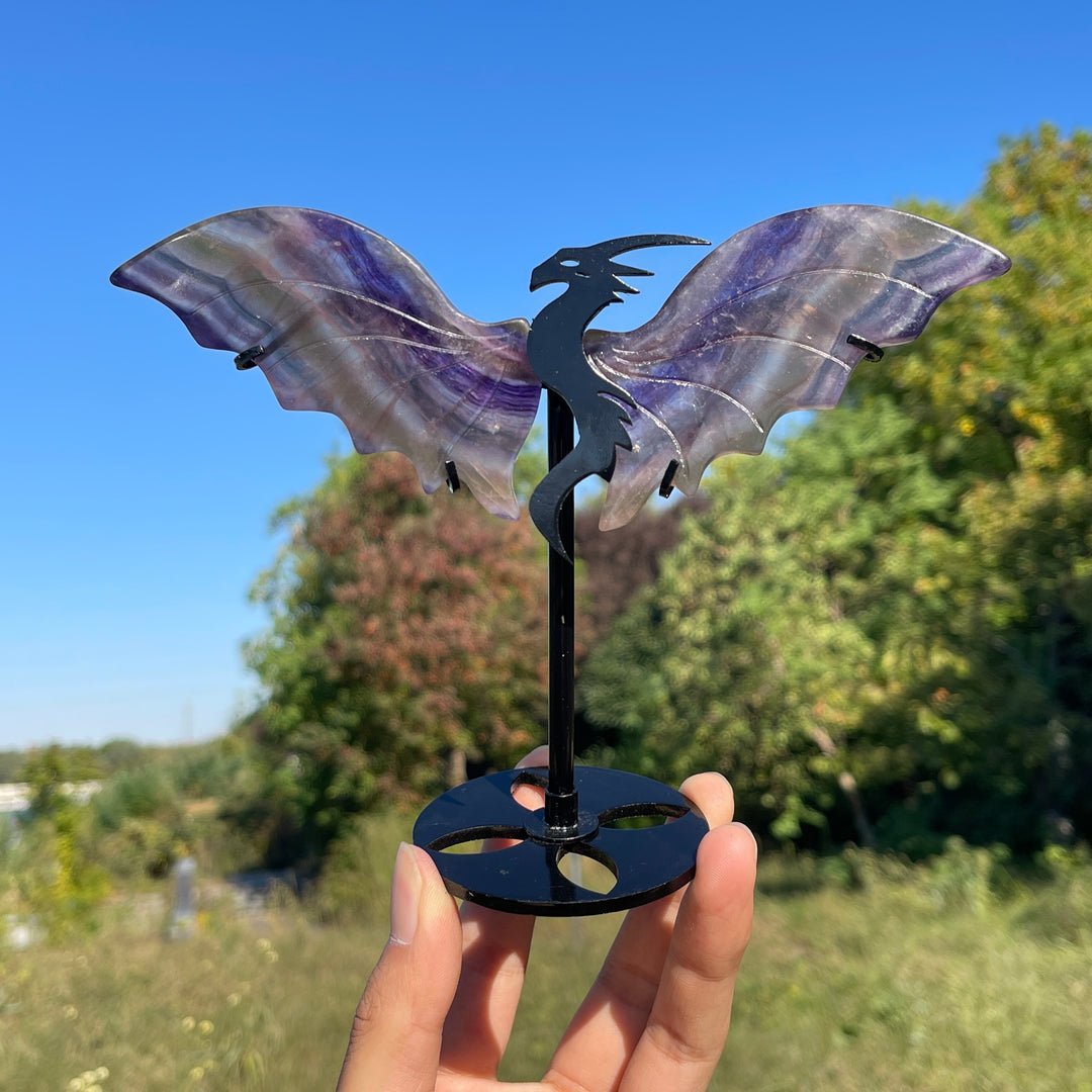 Unique,A Slightly Imperfect Natural Fluorite Dragon Wings With Stand