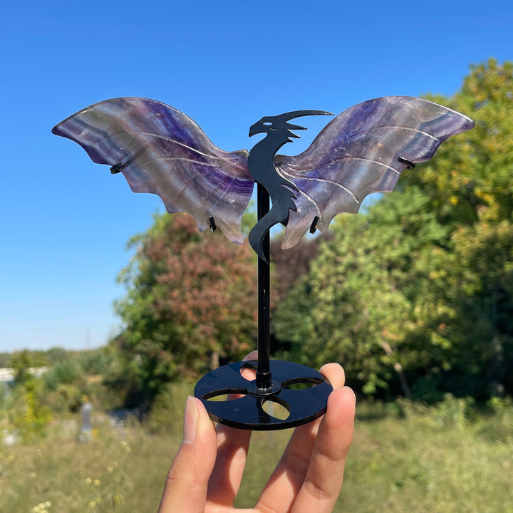 Unique,A Slightly Imperfect Natural Fluorite Dragon Wings With Stand