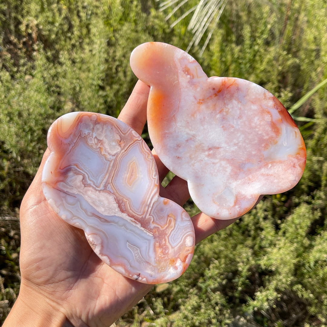 Unique,Natural Crystal Carving Pink Flower Agate Bowl