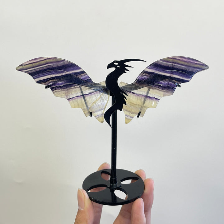 Unique,A Slightly Imperfect Natural Fluorite Dragon Wings With Stand