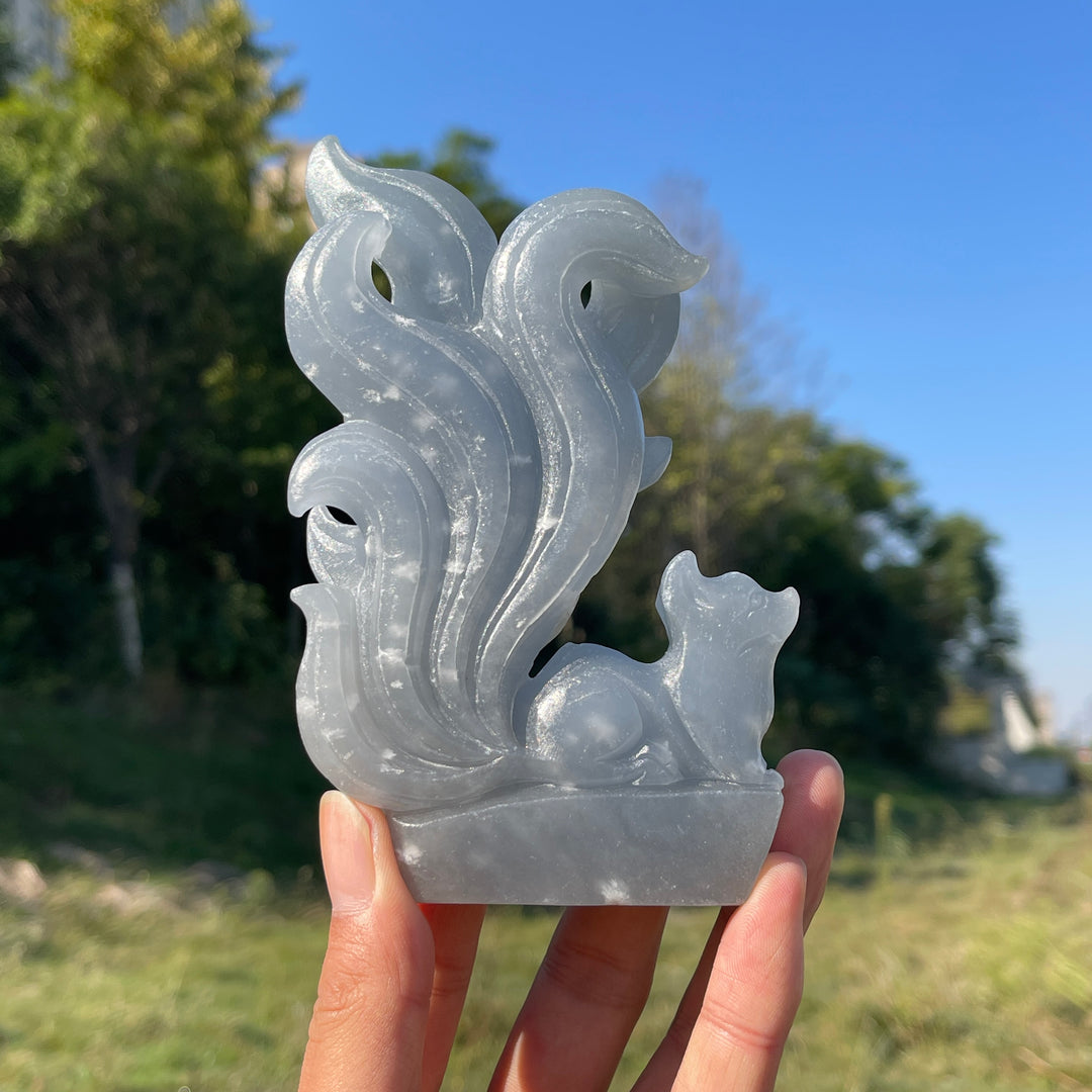Unique,Natural Crystal Carving Anhydrite Nine Tailed Fox
