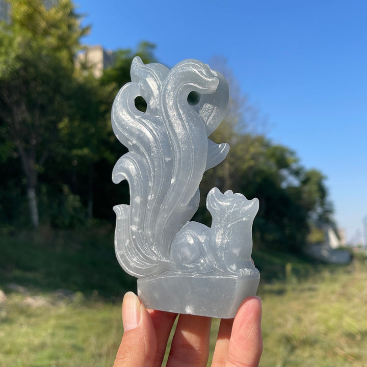 Unique,Natural Crystal Carving Anhydrite Nine Tailed Fox