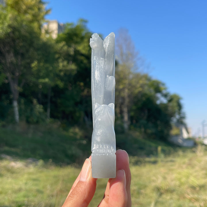 Unique,Natural Crystal Carving Anhydrite Nine Tailed Fox