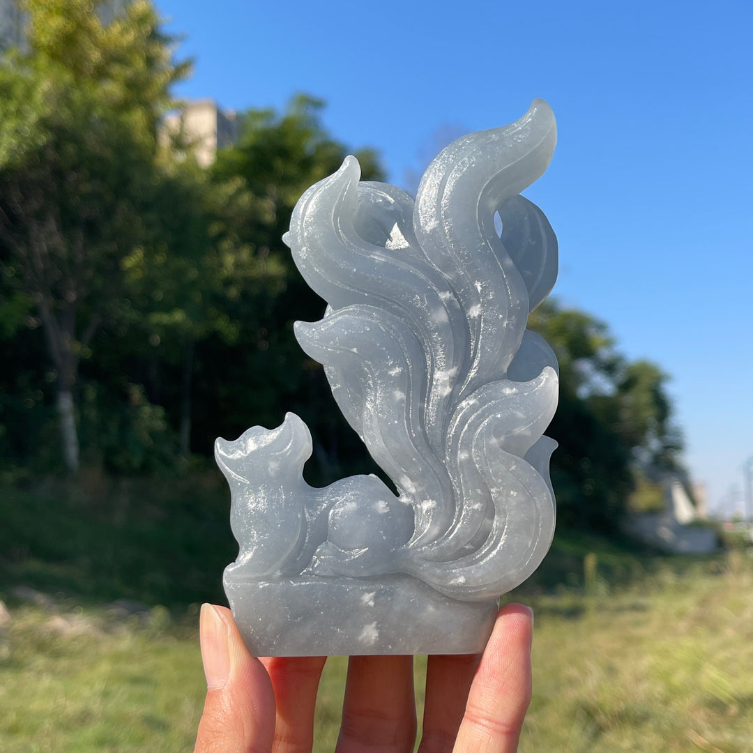 Unique,Natural Crystal Carving Anhydrite Nine Tailed Fox
