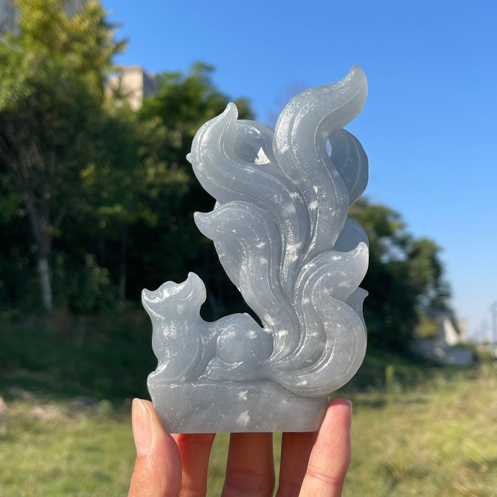 Unique,Natural Crystal Carving Anhydrite Nine Tailed Fox
