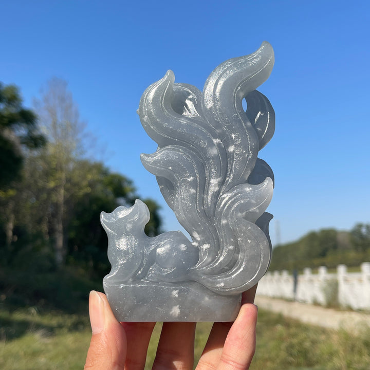 Unique,Natural Crystal Carving Anhydrite Nine Tailed Fox