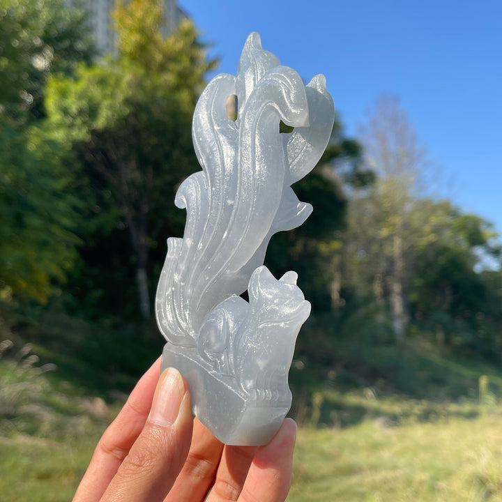 Unique,Natural Crystal Carving Anhydrite Nine Tailed Fox