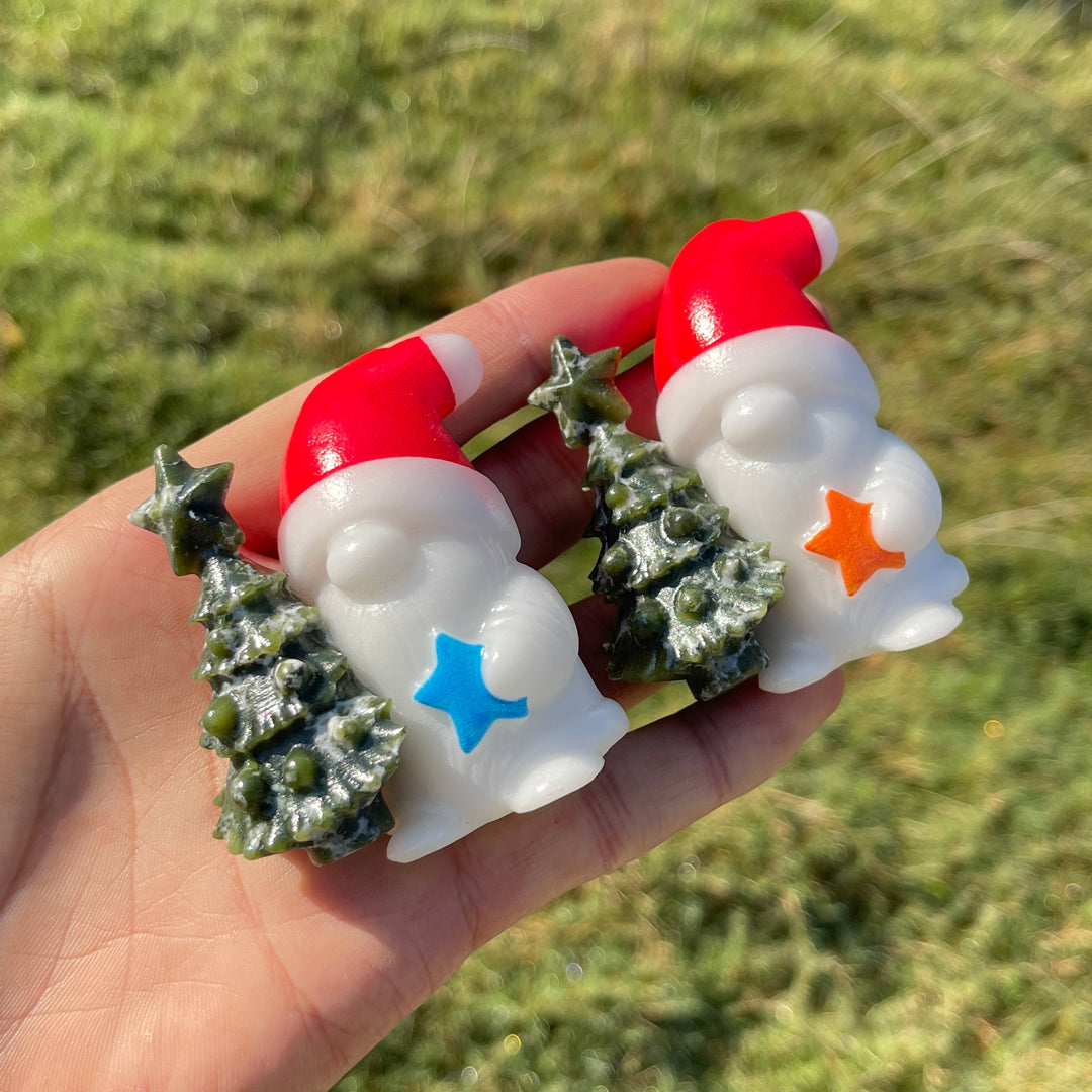 Natural Crystal Carving Christmas Tree With Santa Claus