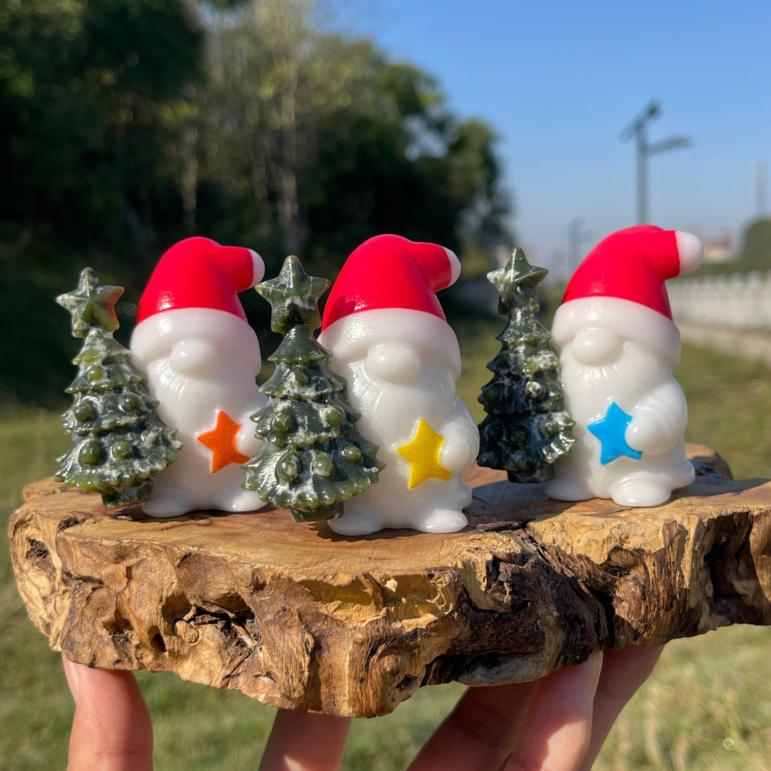 Natural Crystal Carving Christmas Tree With Santa Claus