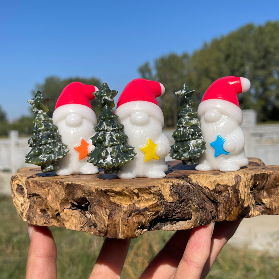 Natural Crystal Carving Christmas Tree With Santa Claus