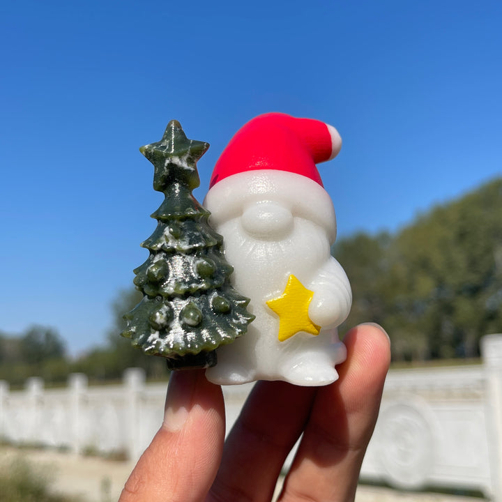 Natural Crystal Carving Christmas Tree With Santa Claus