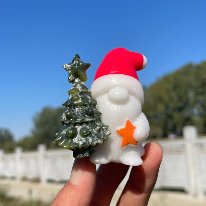 Natural Crystal Carving Christmas Tree With Santa Claus