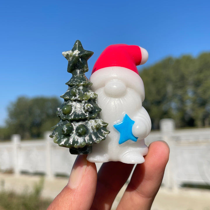 Natural Crystal Carving Christmas Tree With Santa Claus