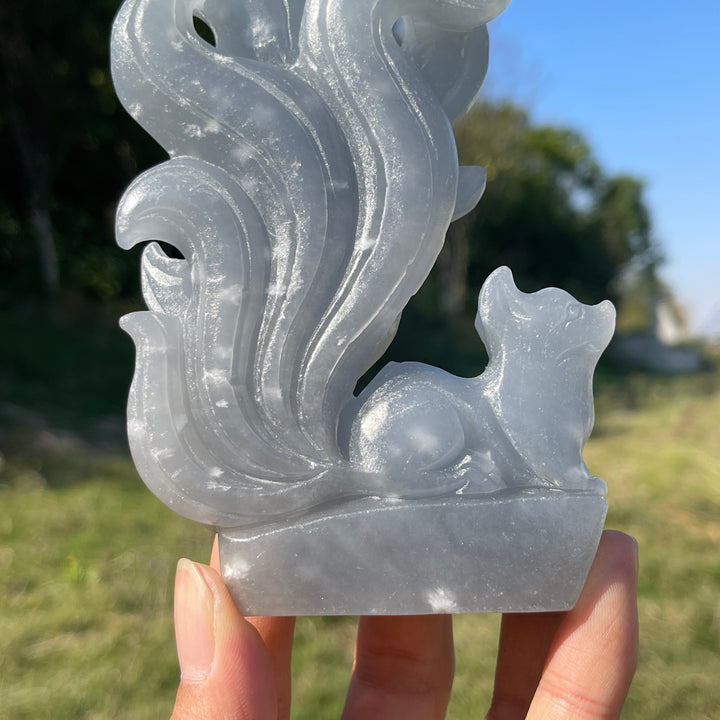 Unique,Natural Crystal Carving Anhydrite Nine Tailed Fox