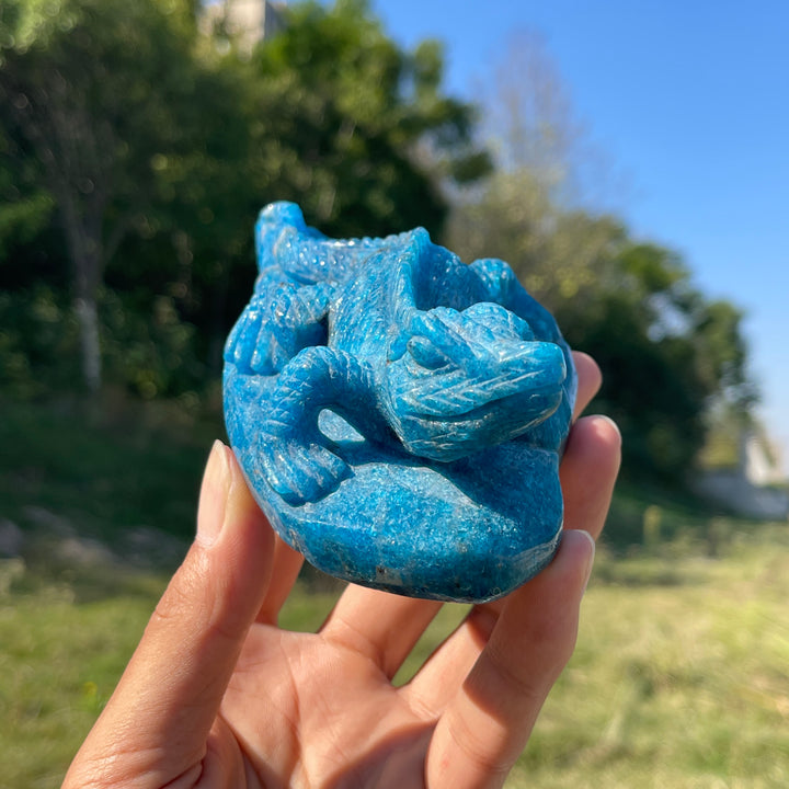 Unique,A Slightly Imperfect Natural Crystal Carving Blue Apatite Lizard
