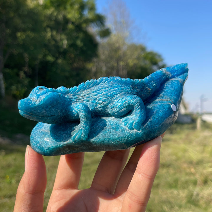 Unique,A Slightly Imperfect Natural Crystal Carving Blue Apatite Lizard