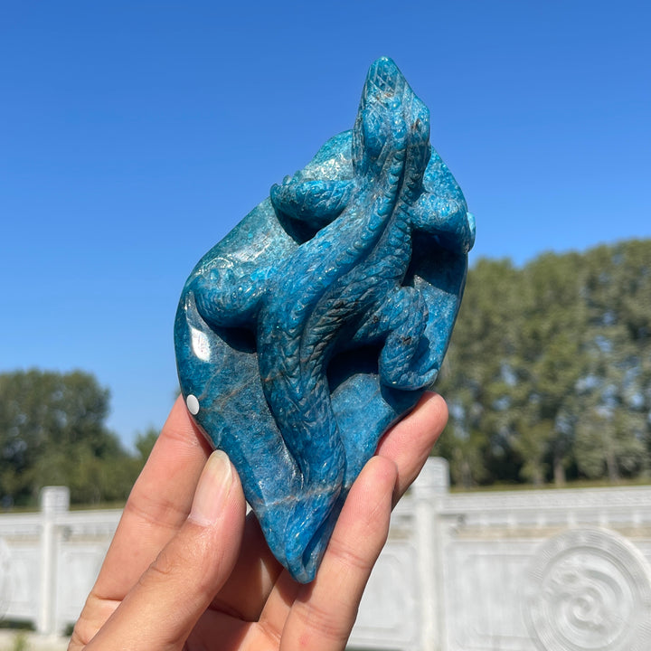 Unique,A Slightly Imperfect Natural Crystal Carving Blue Apatite Lizard