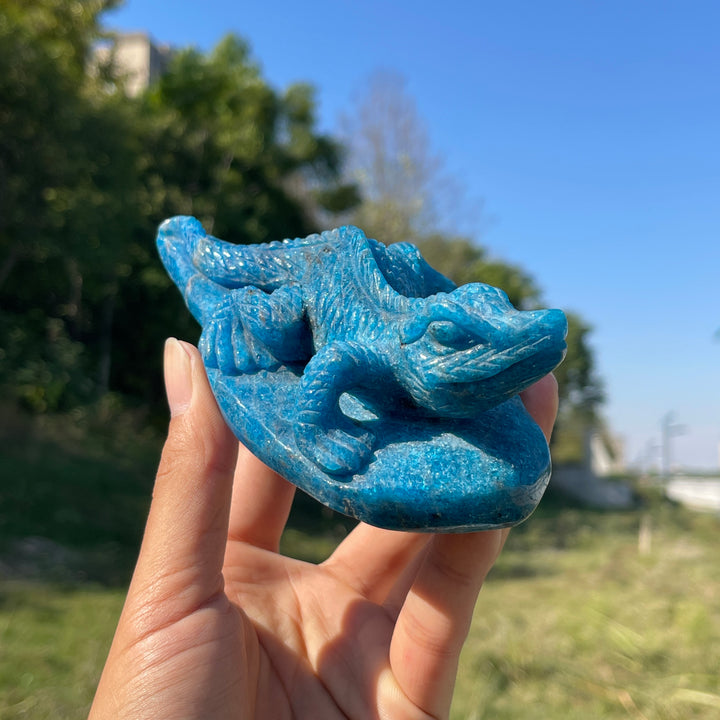 Unique,A Slightly Imperfect Natural Crystal Carving Blue Apatite Lizard