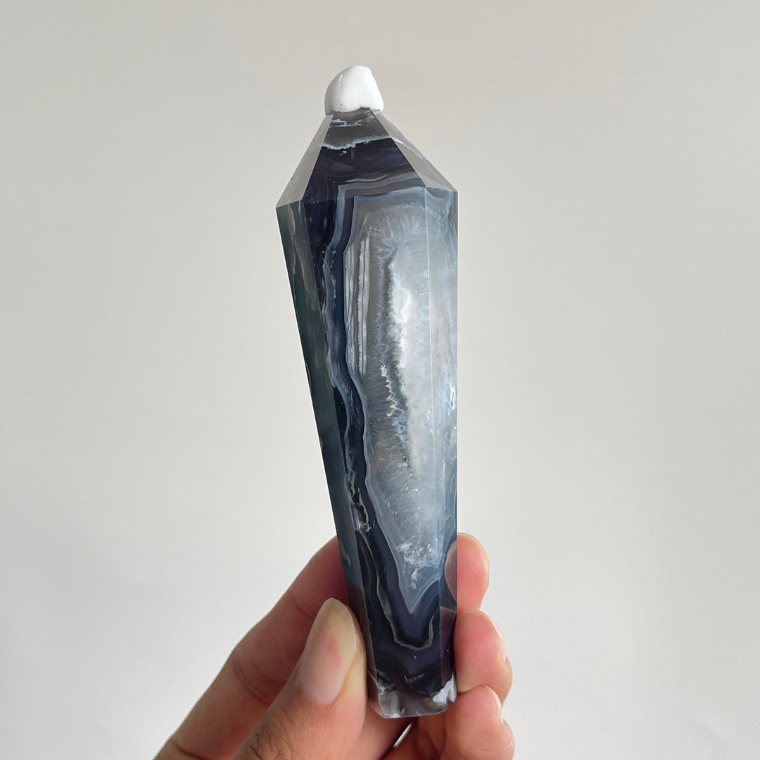 Unique,Natural Crystal Black Flower Agate Wand
