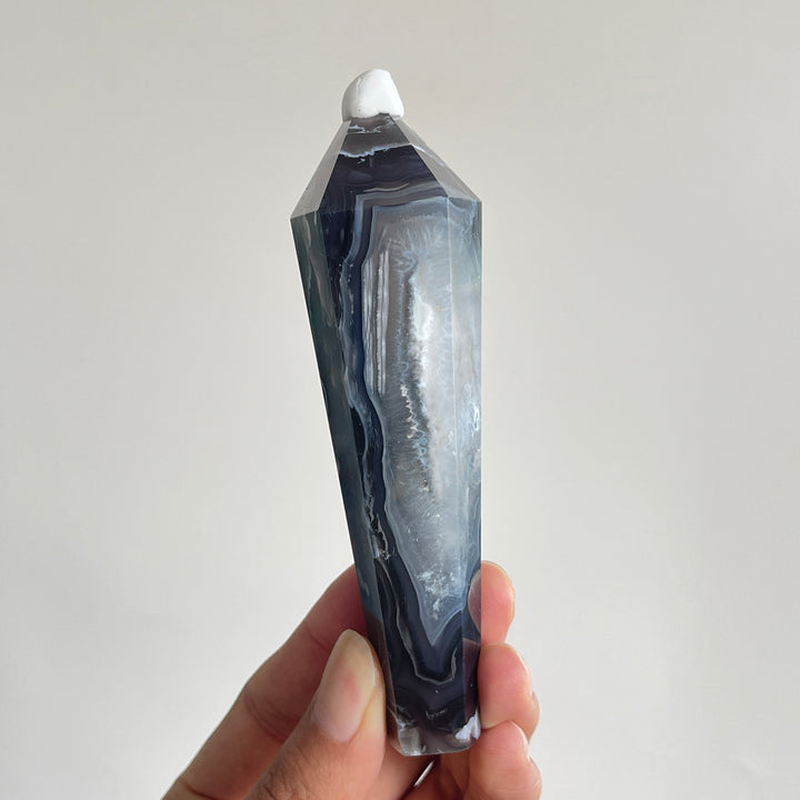 Unique,Natural Crystal Black Flower Agate Wand