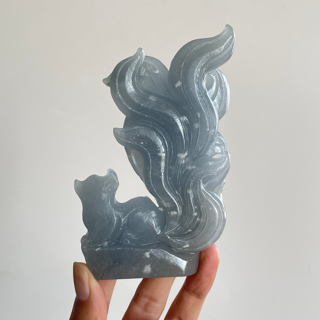 Unique,Natural Crystal Carving Anhydrite Nine Tailed Fox