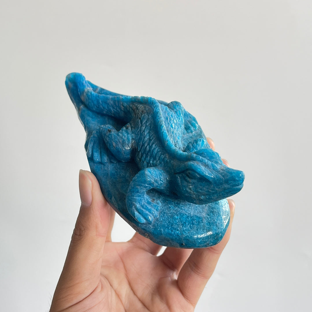 Unique,A Slightly Imperfect Natural Crystal Carving Blue Apatite Lizard
