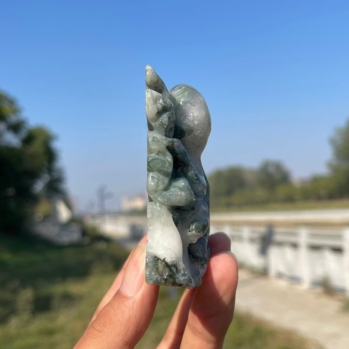 Unique,Natural Crystal Carving Moss Agate Octopus