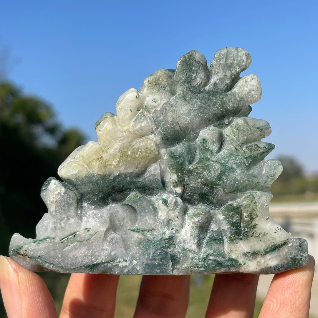 Unique,Natural Crystal Carving Moss Agate Octopus