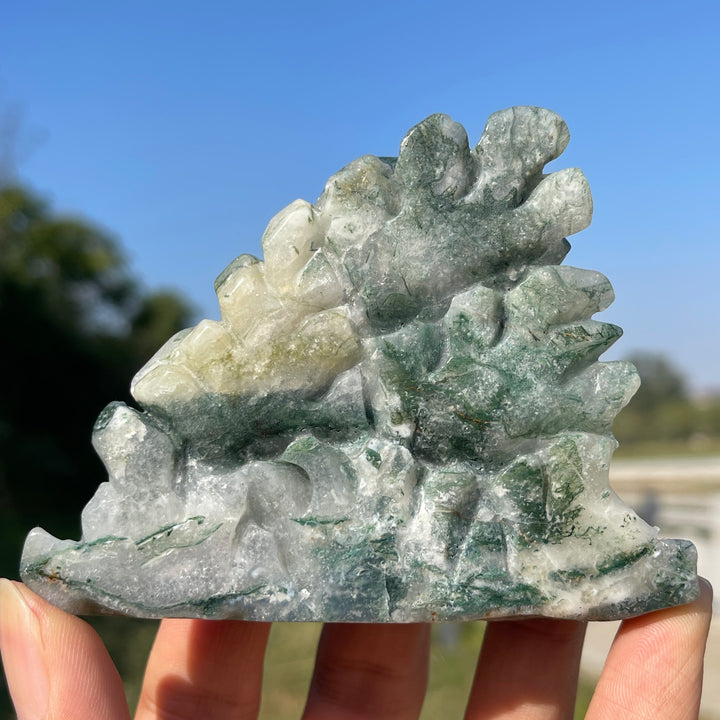 Unique,Natural Crystal Carving Moss Agate Octopus