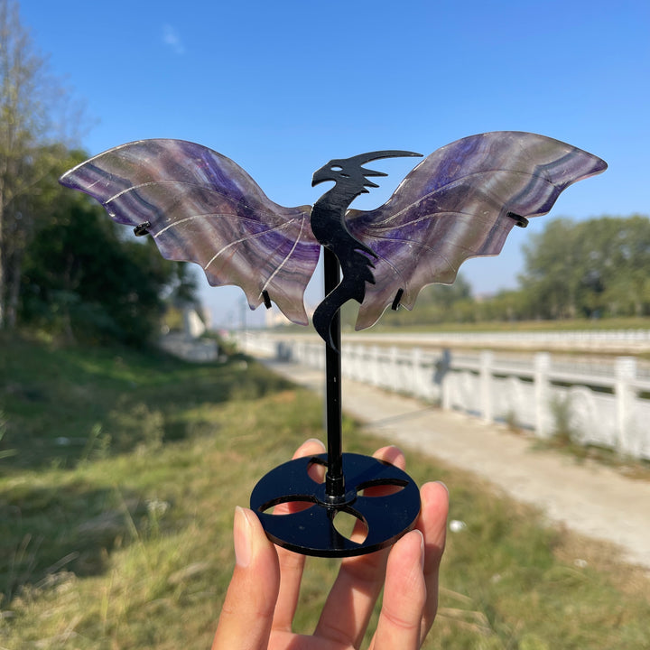 Unique,A Slightly Imperfect Natural Fluorite Dragon Wings With Stand