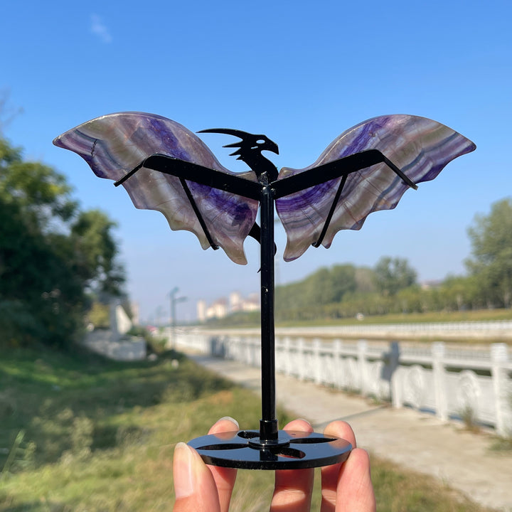 Unique,A Slightly Imperfect Natural Fluorite Dragon Wings With Stand