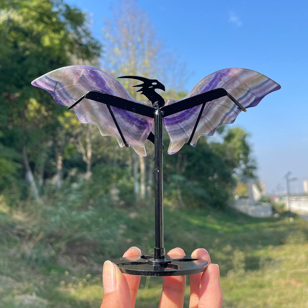 Unique,A Slightly Imperfect Natural Fluorite Dragon Wings With Stand