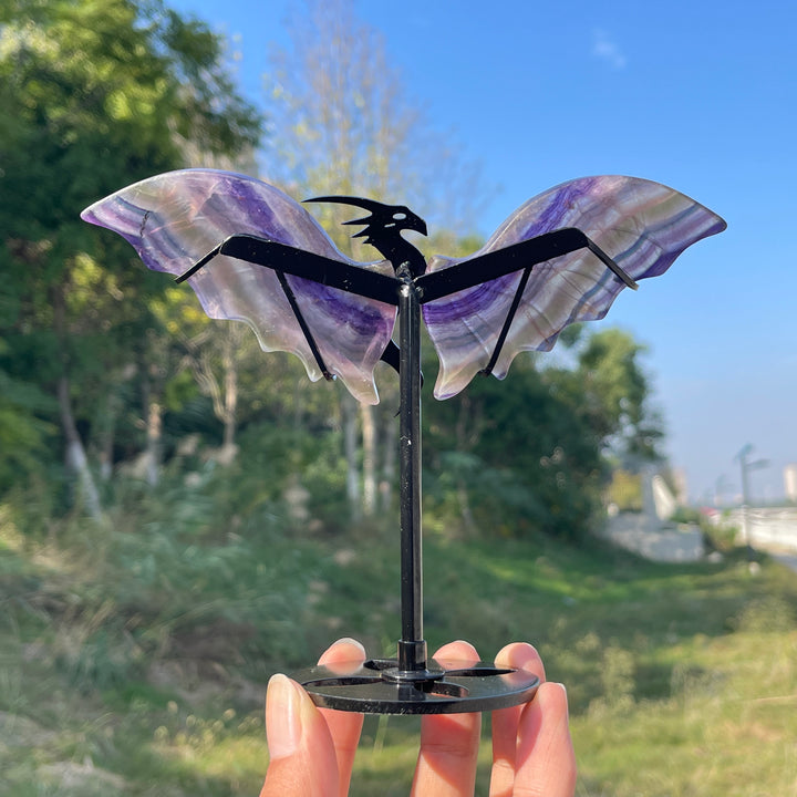 Unique,A Slightly Imperfect Natural Fluorite Dragon Wings With Stand