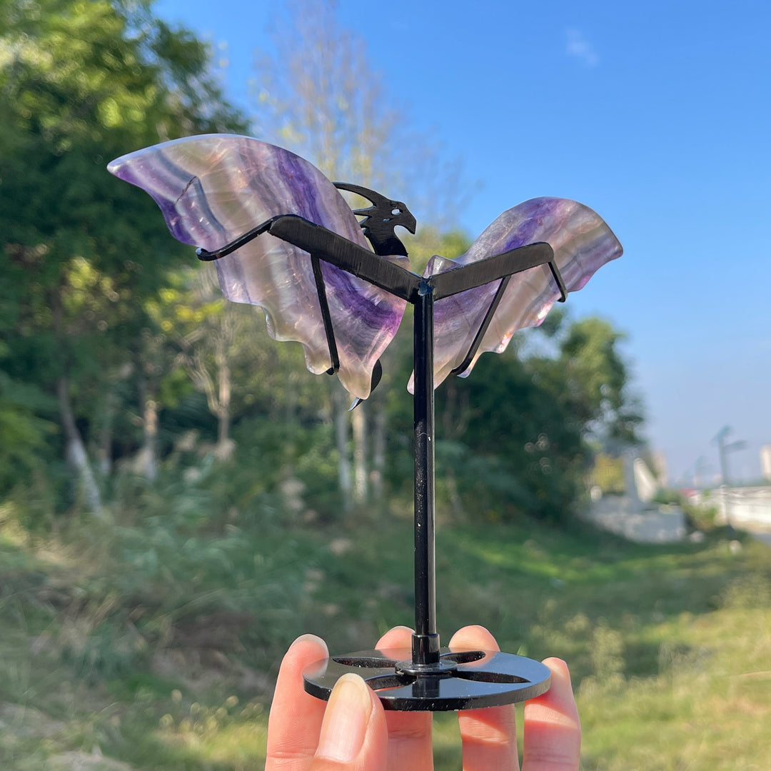 Unique,A Slightly Imperfect Natural Fluorite Dragon Wings With Stand