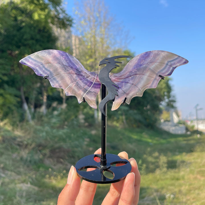 Unique,A Slightly Imperfect Natural Fluorite Dragon Wings With Stand