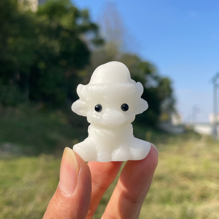 Natural Crystal Carving Cute Christmas Hat Cow