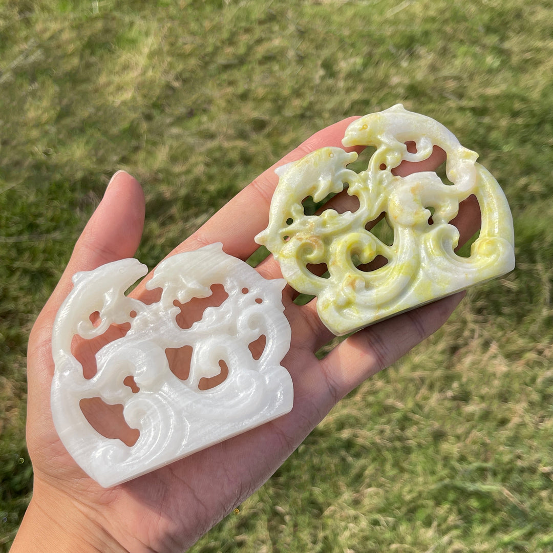 Natural Crystal Carving Hollow Out Dolphin