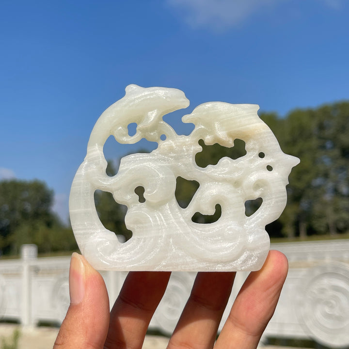 Natural Crystal Carving Hollow Out Dolphin