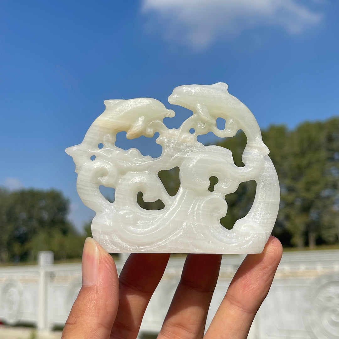 Natural Crystal Carving Hollow Out Dolphin