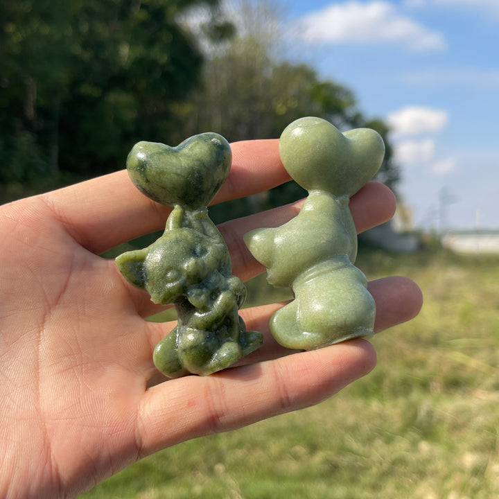 Natural Crystal Carving Serpentine Heart Balloon Cat