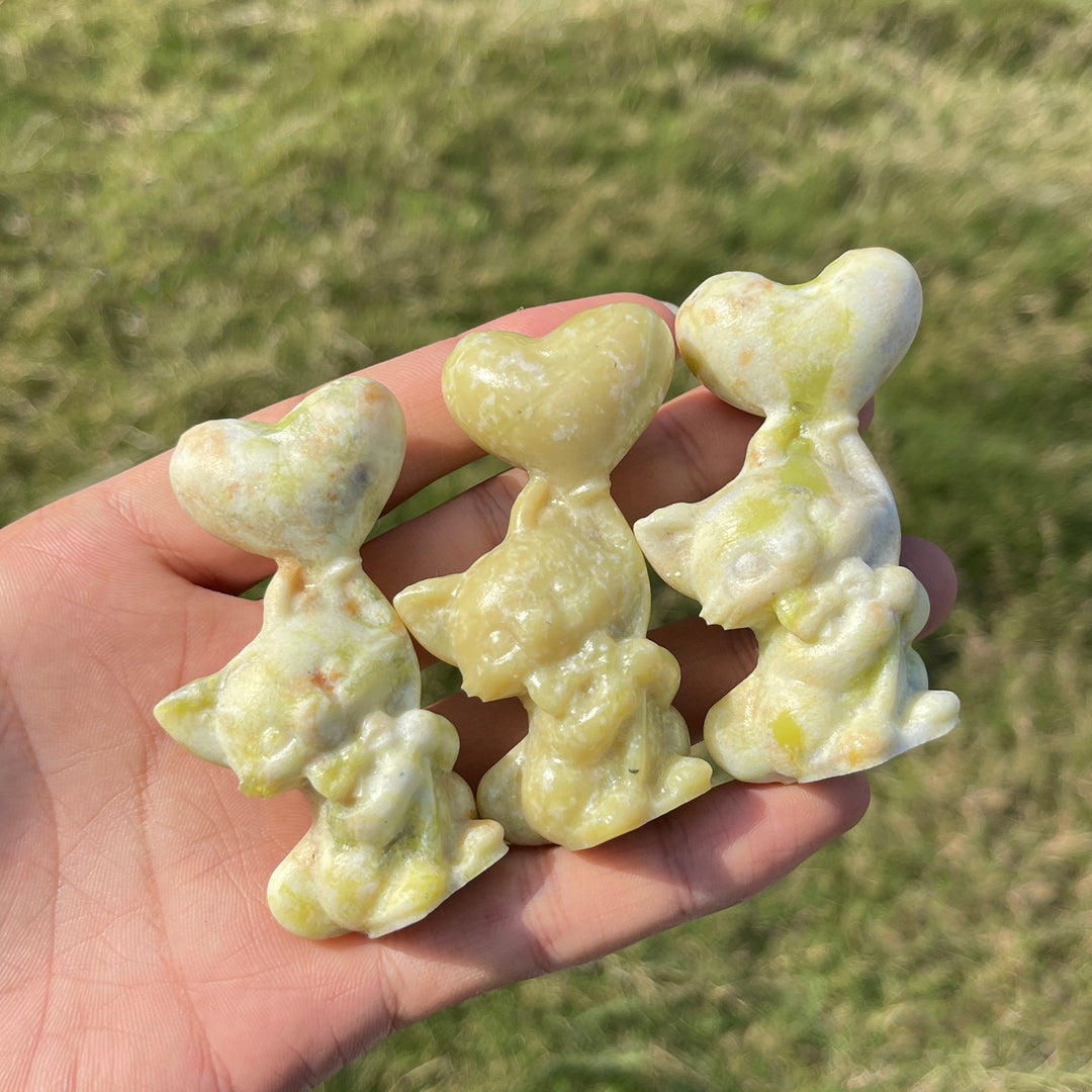 Natural Crystal Carving Serpentine Heart Balloon Cat